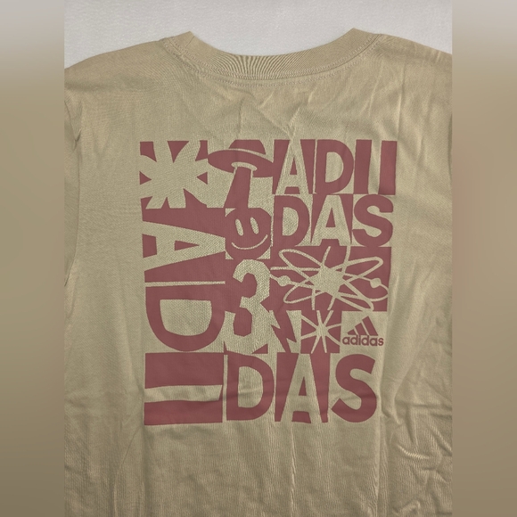 Adidas Boy's Tan Short Sleeve Tee Maroon Logo Size Medium (10-12) K-2237 - Picture 5 of 6